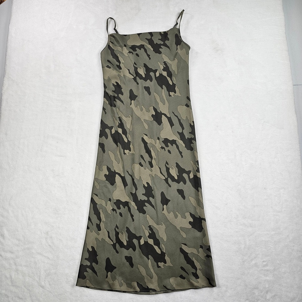 Banana Republic Camo Cowl Neck Slip Dress Green Camouflage Midi XS 796733